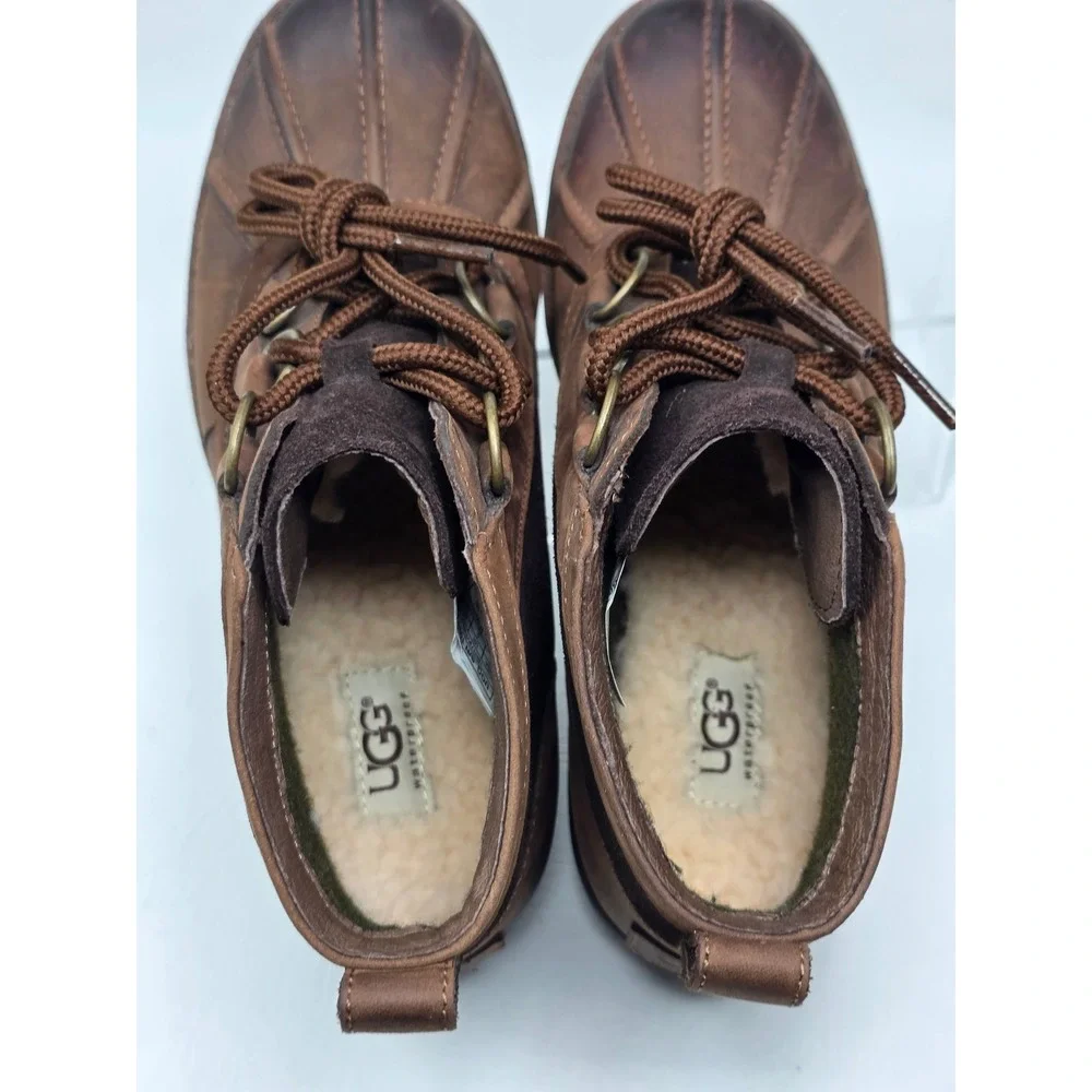 UGG Cecile Waterproof Duck Boots Stout Brown Leather Lace Up 1095156 Womens Sz 7